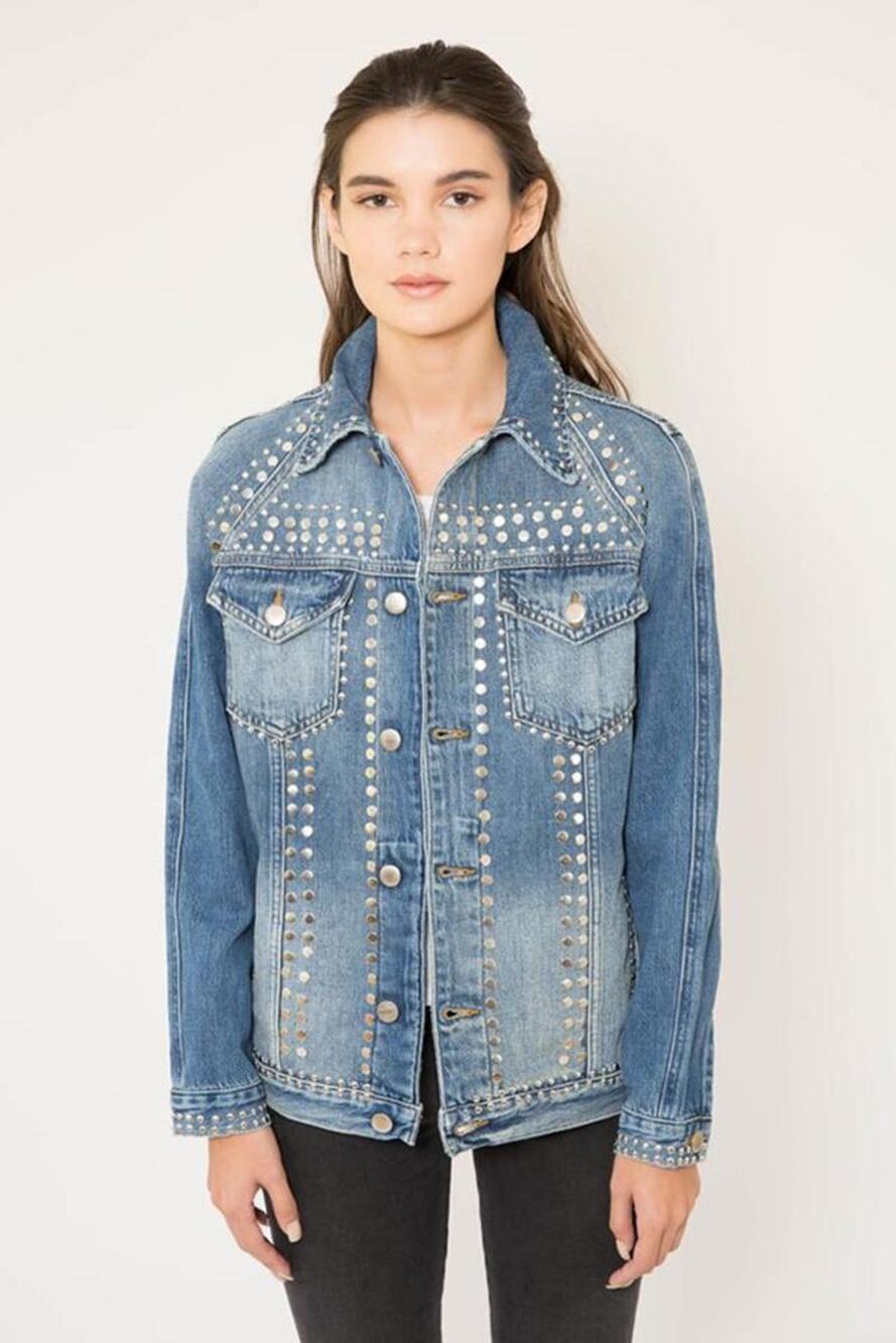 Frame Le Studded Long Sleeve Cotton Denim Jean Jacket Gelder Blue Women's Small